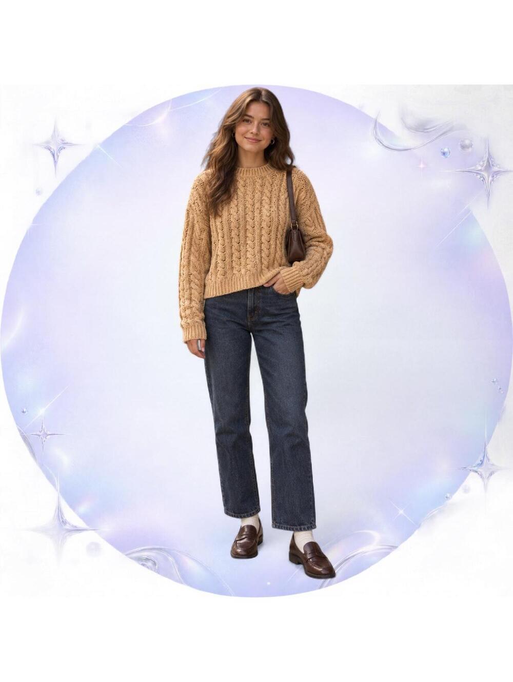 American Eagle Tan Chenille Cable Knit Sweater – Small